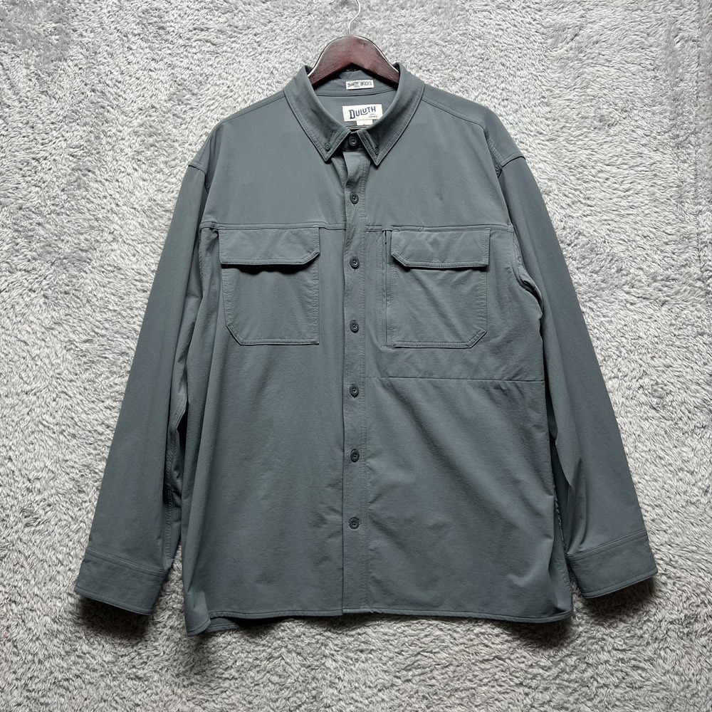 Duluth Untucked Flespedition Shirt Mens XL Gray Relaxed Fit Button Down Stretch
